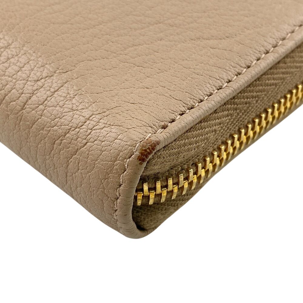 Miu Miu Zip Around Logo Leather Wallet Beige