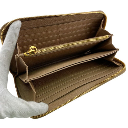 Miu Miu Zip Around Logo Leather Wallet Beige