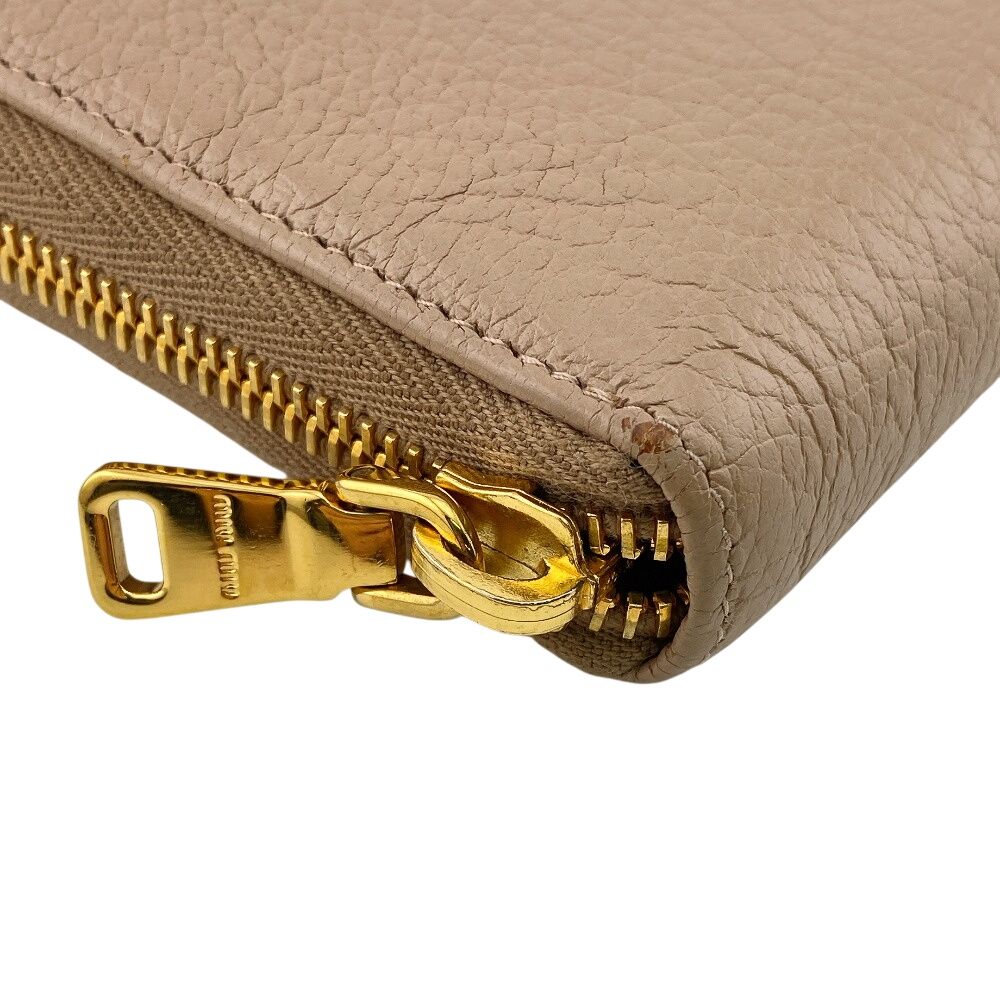 Miu Miu Zip Around Logo Leather Wallet Beige
