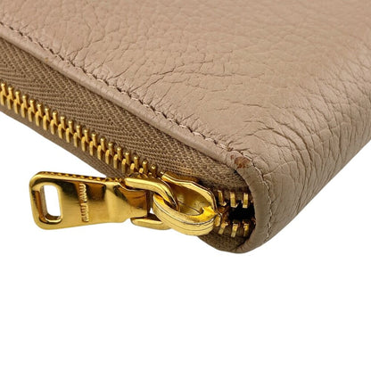 Miu Miu Zip Around Logo Leather Wallet Beige
