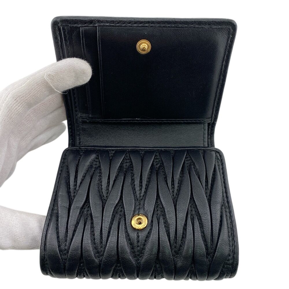 Miu Miu Matelasse Leather Trifold Wallet Black
