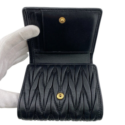 Miu Miu Matelasse Leather Trifold Wallet Black