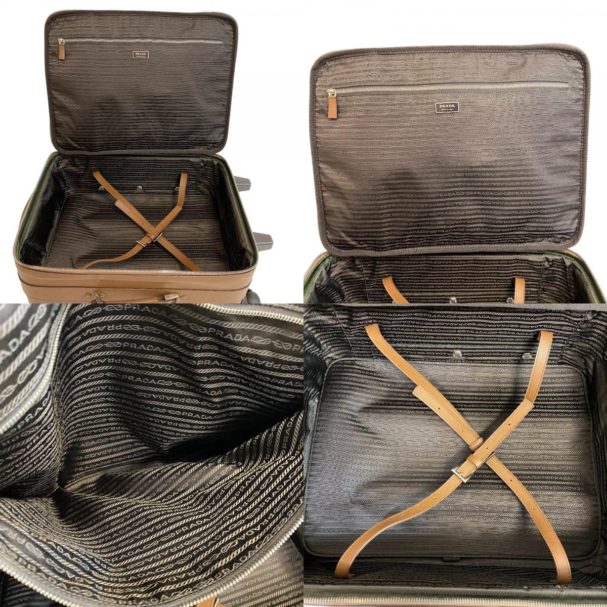 Prada Carry Case Travel Bag Triangle Plate Leather Shoes Brown