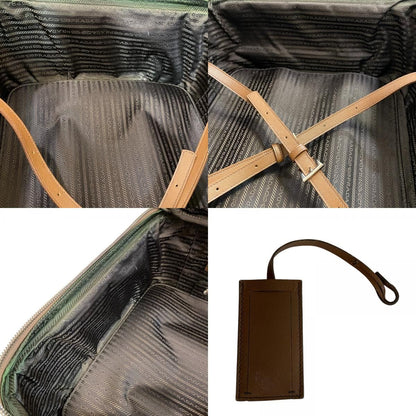 Prada Carry Case Travel Bag Triangle Plate Leather Shoes Brown
