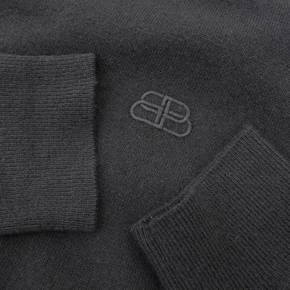 Balenciaga Wool BB Logo Embroidery V-neck Knit Dress Black