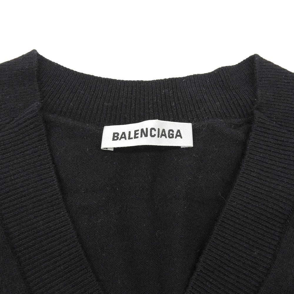 Balenciaga Wool BB Logo Embroidery V-neck Knit Dress Black