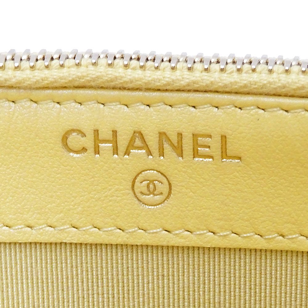 Chanel Wallet Shoulder Quilted Caviar Leather Yellow Gold Chain Logo Glittering