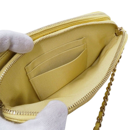 Chanel Wallet Shoulder Quilted Caviar Leather Yellow Gold Chain Logo Glittering