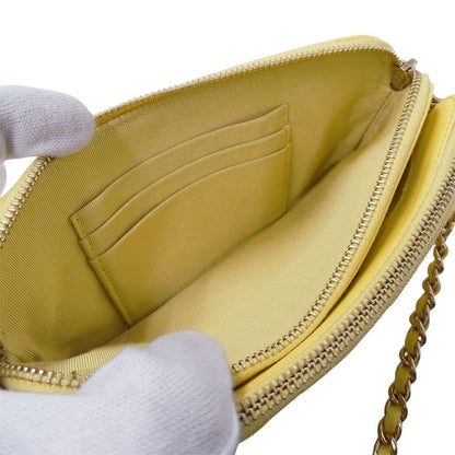 Chanel Wallet Shoulder Quilted Caviar Leather Yellow Gold Chain Logo Glittering