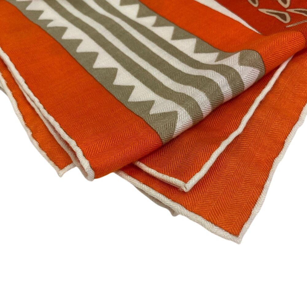 Hermes Carre Geant Fantaisie Detriers Stirrup Fantasy Shawl Orange Scarf