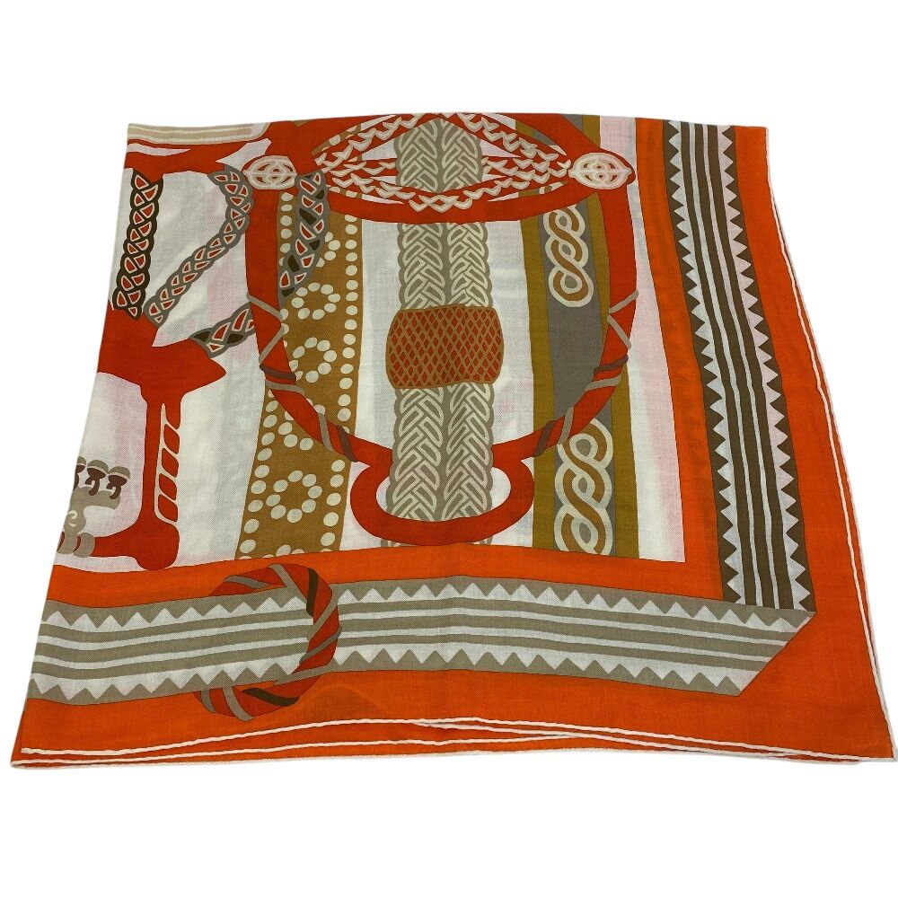 Hermes Carre Geant Fantaisie Detriers Stirrup Fantasy Shawl Orange Scarf