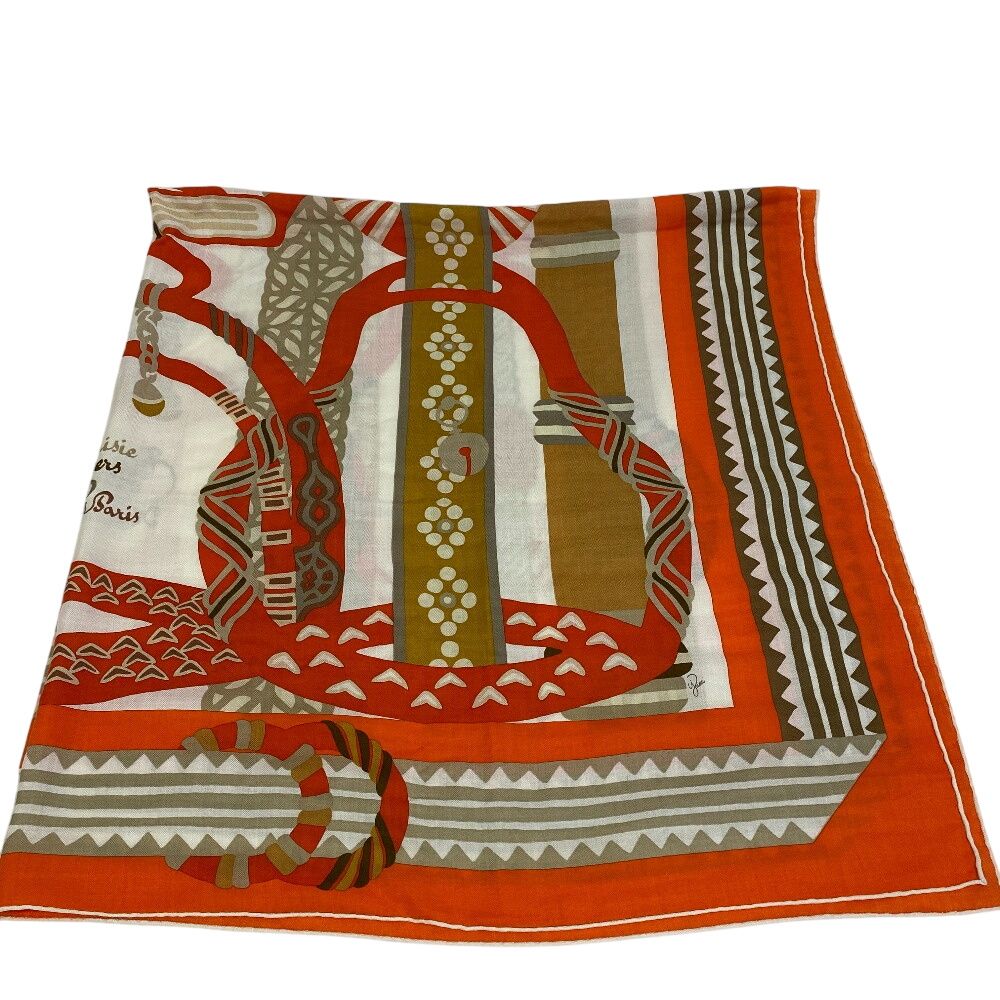 Hermes Carre Geant Fantaisie Detriers Stirrup Fantasy Shawl Orange Scarf