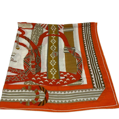 Hermes Carre Geant Fantaisie Detriers Stirrup Fantasy Shawl Orange Scarf