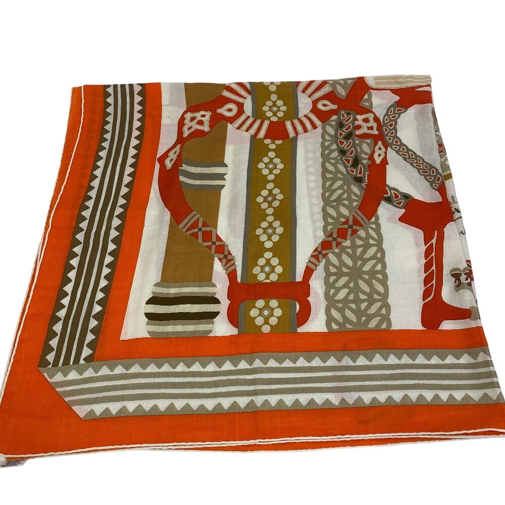 Hermes Carre Geant Fantaisie Detriers Stirrup Fantasy Shawl Orange Scarf