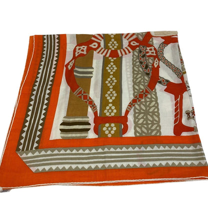 Hermes Carre Geant Fantaisie Detriers Stirrup Fantasy Shawl Orange Scarf