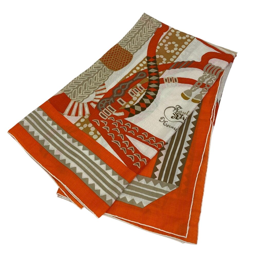 Hermes Carre Geant Fantaisie Detriers Stirrup Fantasy Shawl Orange Scarf