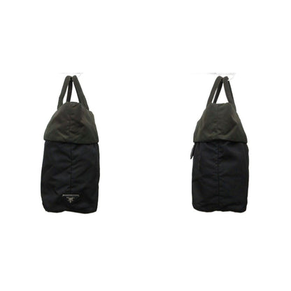 Prada Tessuto Double Logo Tote Nylon Khaki Black