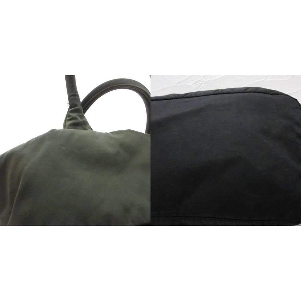 Prada Tessuto Double Logo Tote Nylon Khaki Black