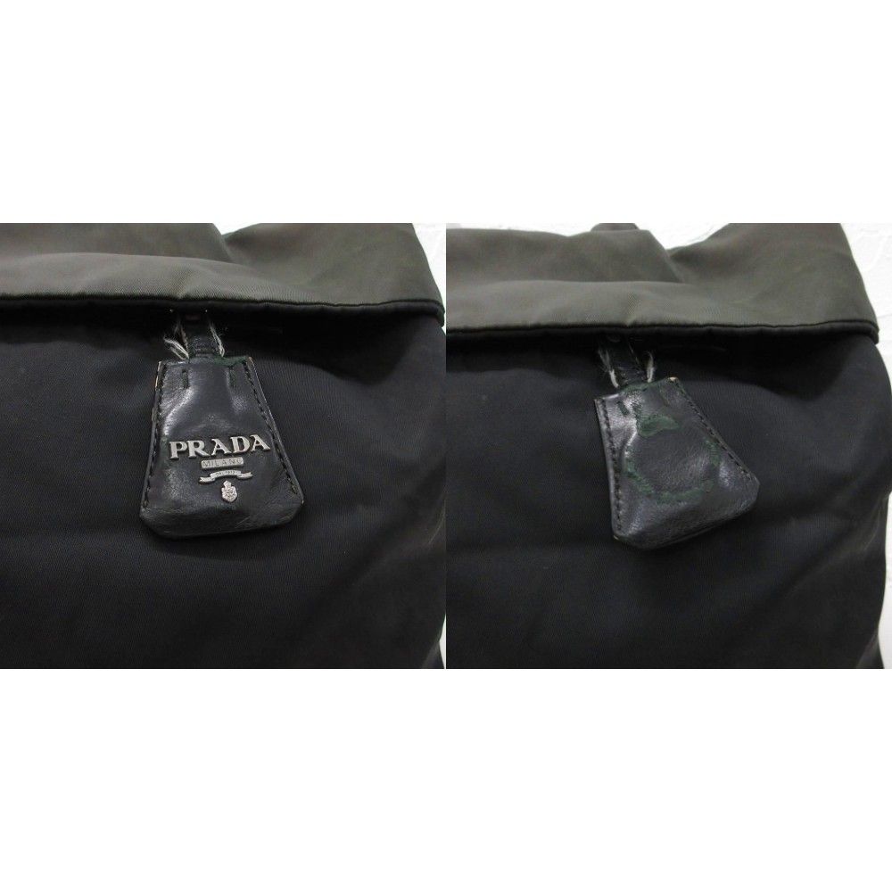 Prada Tessuto Double Logo Tote Nylon Khaki Black