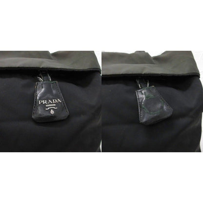 Prada Tessuto Double Logo Tote Nylon Khaki Black