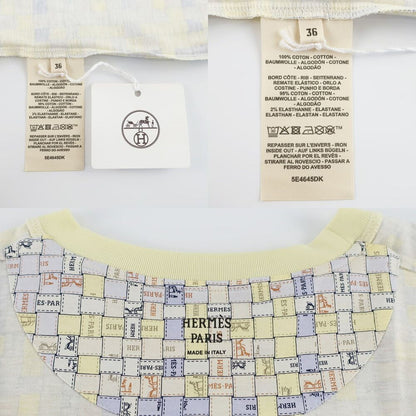 Hermes Micro T-Shirt 36 Bolduc Plaid Pattern Yellow Short Sleeve