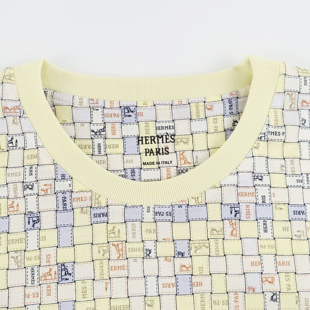 Hermes Micro T-Shirt 36 Bolduc Plaid Pattern Yellow Short Sleeve