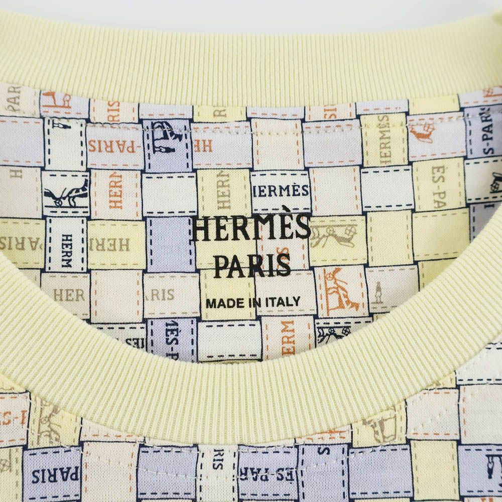 Hermes Micro T-Shirt 36 Bolduc Plaid Pattern Yellow Short Sleeve