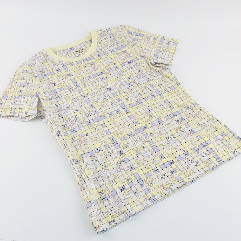 Hermes Micro T-Shirt 36 Bolduc Plaid Pattern Yellow Short Sleeve