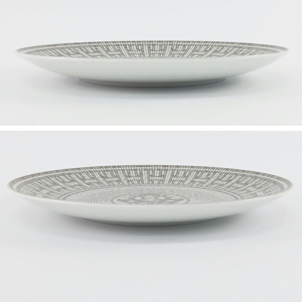 Hermes Dessert Plate Mosaic 24 Platinum 21 cm Silver Gray Tableware Interior