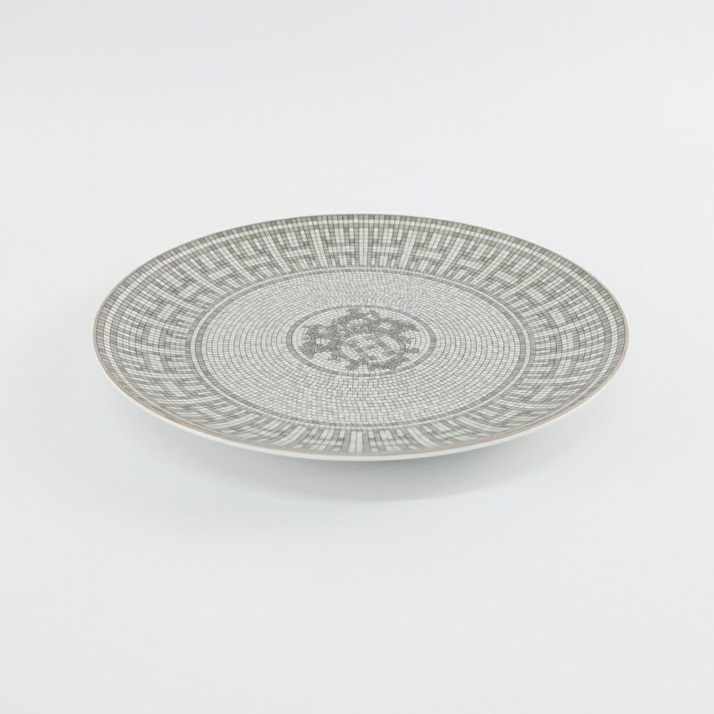 Hermes Dessert Plate Mosaic 24 Platinum 21 cm Silver Gray Tableware Interior