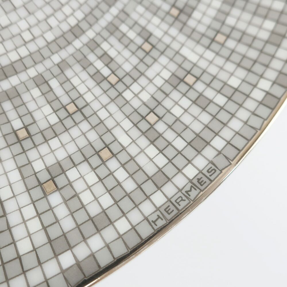 Hermes Dessert Plate Mosaic 24 Platinum 21 cm Silver Gray Tableware Interior