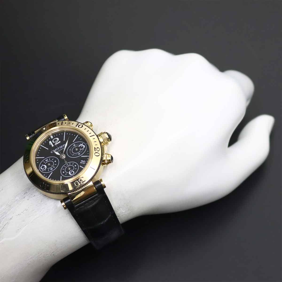 Cartier Pasha Seatimer Chronograph Watch Date 18k Yellow Gold Automatic