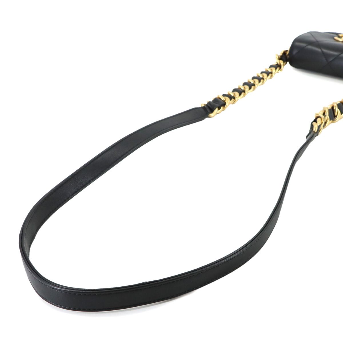 Chanel Mini Quilted Chain Shoulder Bag Leather Black Gold
