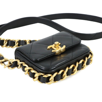 Chanel Mini Quilted Chain Shoulder Bag Leather Black Gold