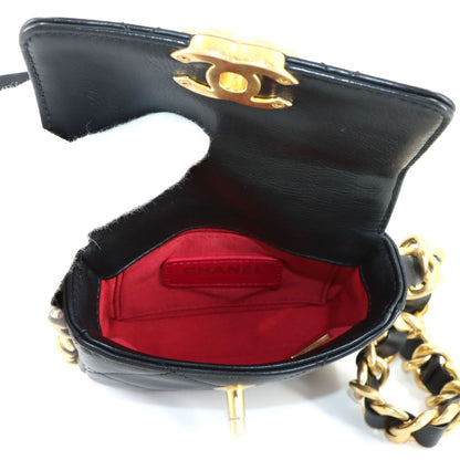 Chanel Mini Quilted Chain Shoulder Bag Leather Black Gold