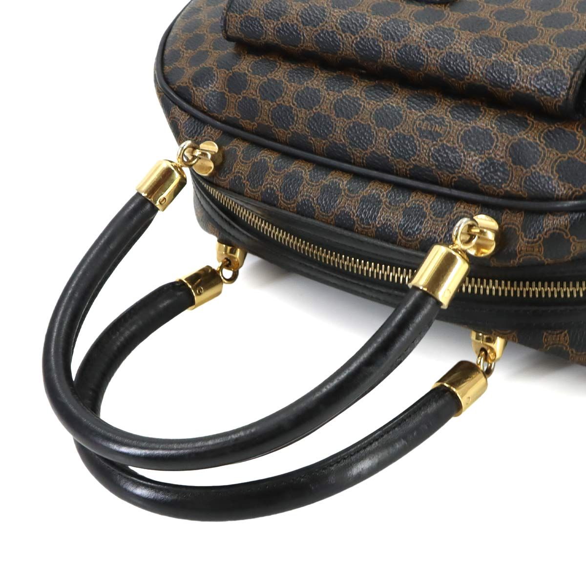 Celine Macadam Hand Bag Leather Black Brown Gold Vintage
