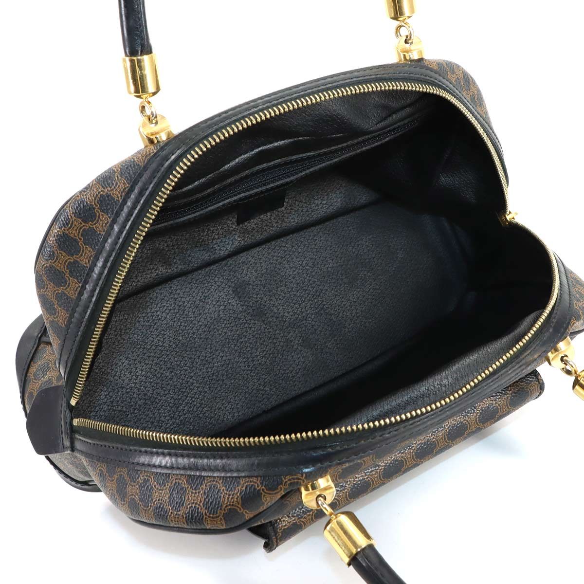Celine Macadam Hand Bag Leather Black Brown Gold Vintage