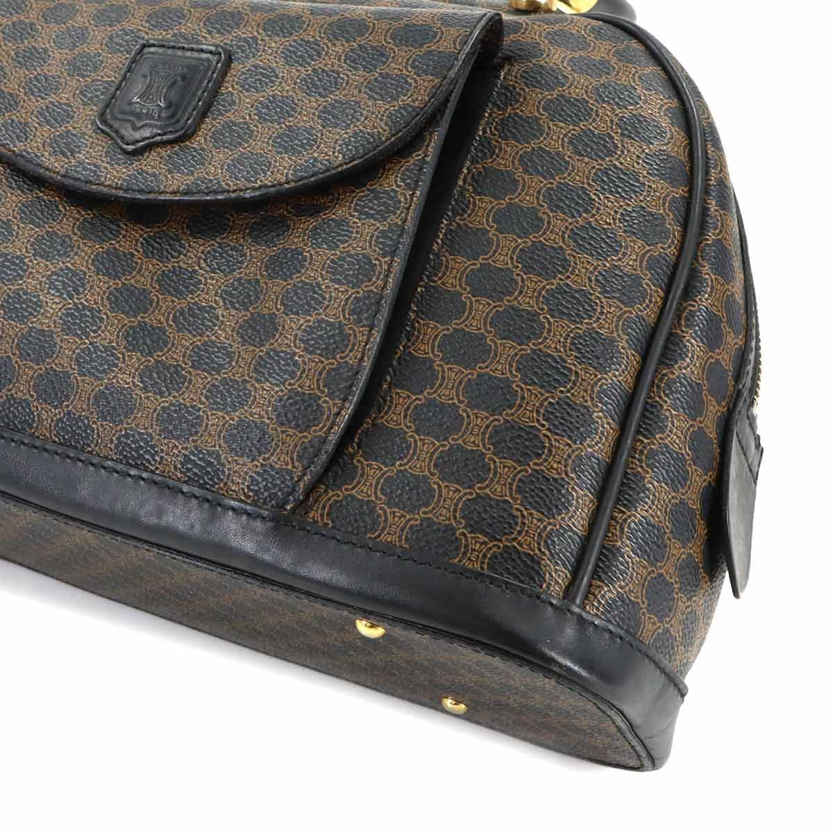 Celine Macadam Hand Bag Leather Black Brown Gold Vintage