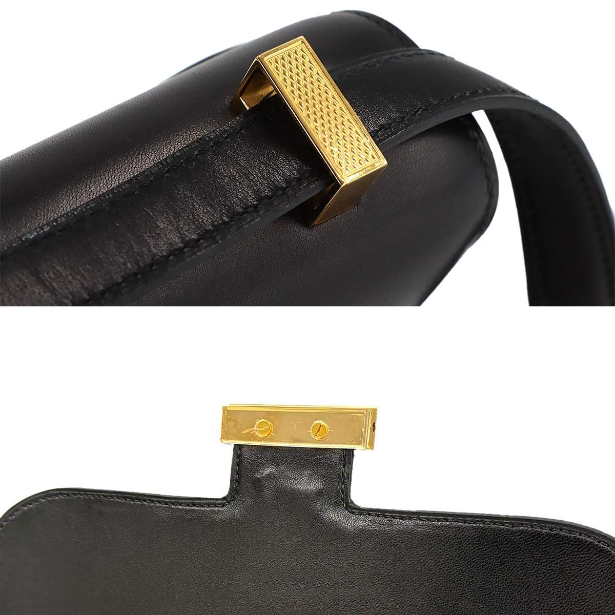 Hermes Constance 23 Guilloche Shoulder Bag Box Calf Leather Black
