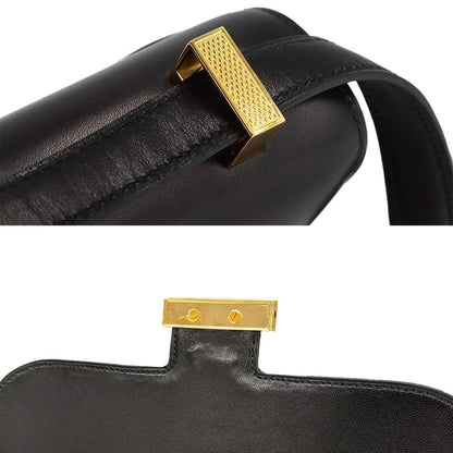 Hermes Constance 23 Guilloche Shoulder Bag Box Calf Leather Black