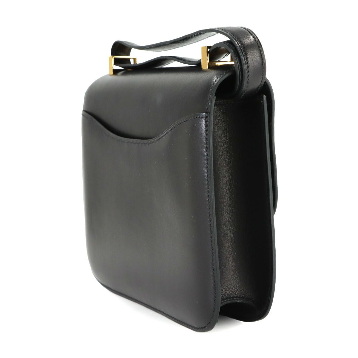 Hermes Constance 23 Guilloche Shoulder Bag Box Calf Leather Black
