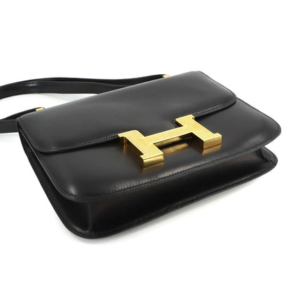 Hermes Constance 23 Guilloche Shoulder Bag Box Calf Leather Black
