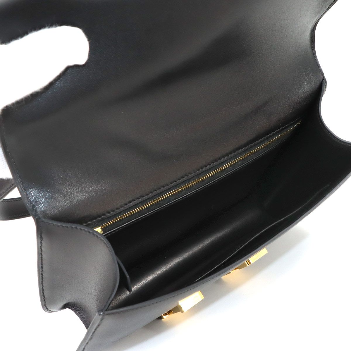 Hermes Constance 23 Guilloche Shoulder Bag Box Calf Leather Black