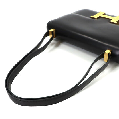 Hermes Constance 23 Guilloche Shoulder Bag Box Calf Leather Black