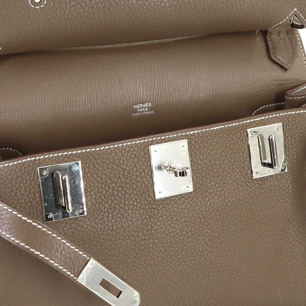 Hermes Jypsiere 28 Shoulder Bag Taurillon Clemence Etoupe Silver