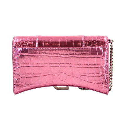 Balenciaga Hourglass Chain Wallet Bifold Leather Croco