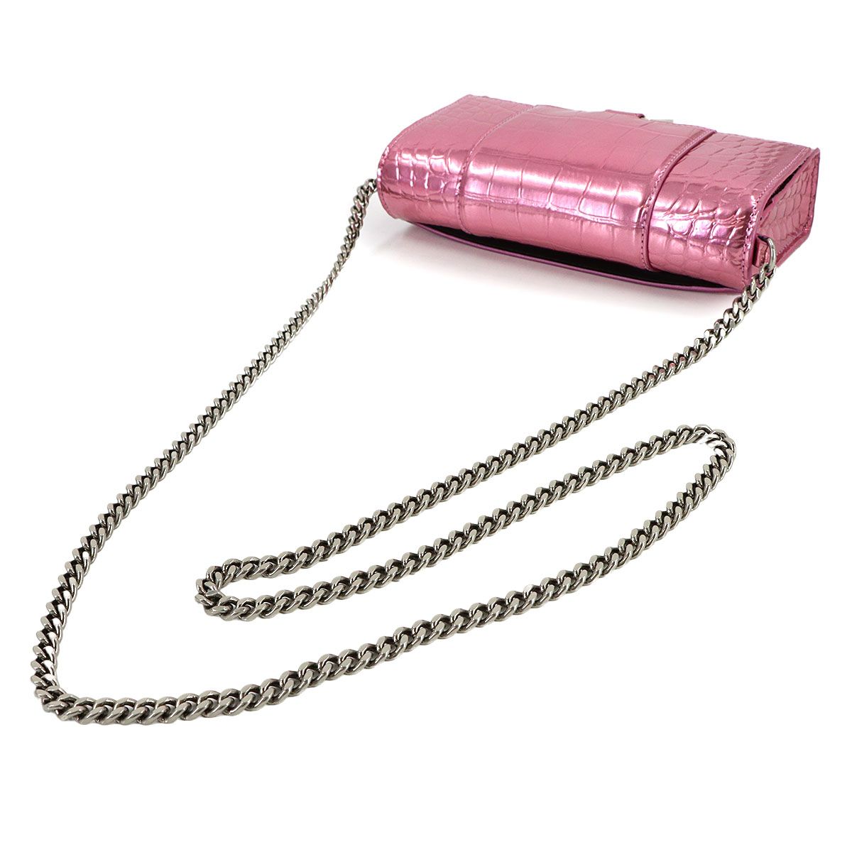 Balenciaga Hourglass Chain Wallet Bifold Leather Croco