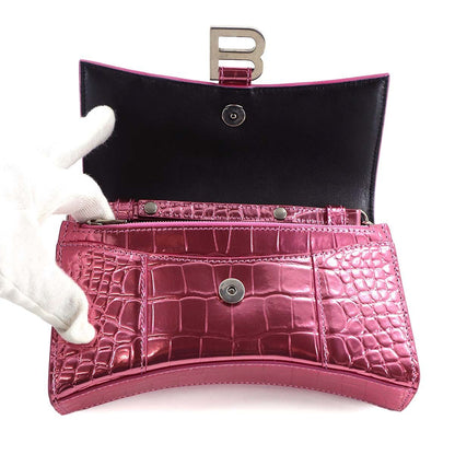 Balenciaga Hourglass Chain Wallet Bifold Leather Croco