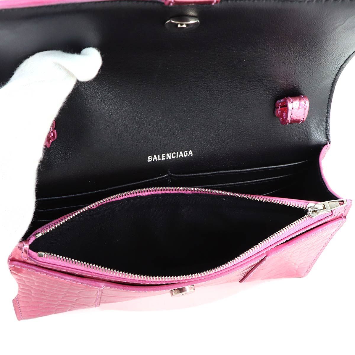 Balenciaga Hourglass Chain Wallet Bifold Leather Croco