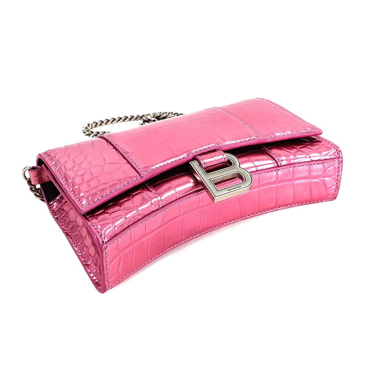 Balenciaga Hourglass Chain Wallet Bifold Leather Croco